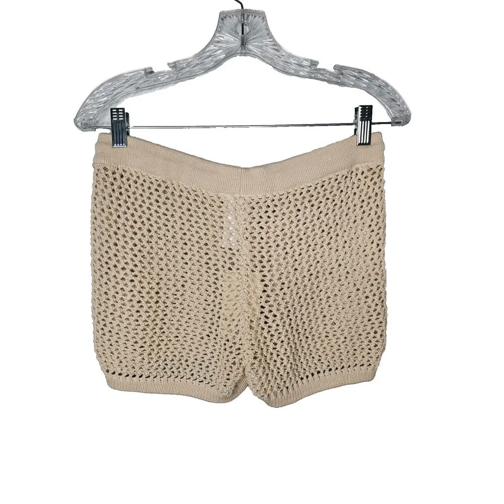 DANDY DEL MAR Malaga Crochet Shorts Women's Large Beige Drawstring Waist Beach - Picture 2 of 4